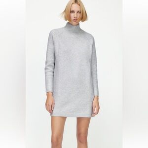Zara heather grey wool mini dress (mock neck) with ribbed sleeves/neck